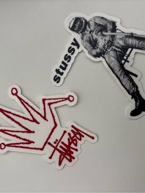 Stussy Red Crown & Black Astronaut Sticker Duo
